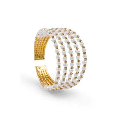 Saachi Women's Gold Beaded Pearl Cuff Bracelet