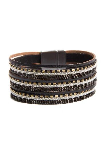 Saachi Women's Gold / Black / Grey Dionne Multi-strand Leather Black Bracelet