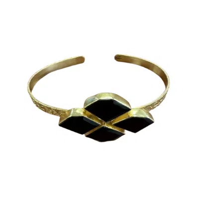 Saachi Women's Gold Black Onyx Bracelet Cuff