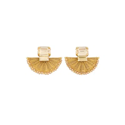 Saachi Women's Gold Crystal Fan Statement Earrings