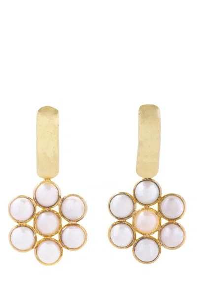Saachi Women's Gold Floral Freshwater Pearl Drop Earrings