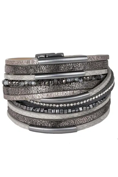 Saachi Women's Gold / Grey Glimmer Leather Bracelet In Multi