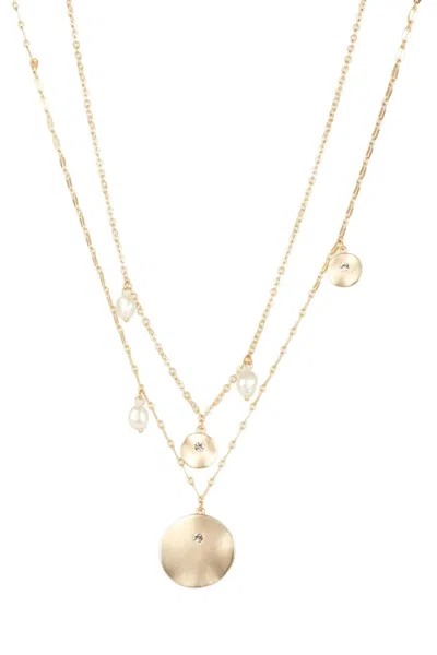 Saachi Women's Gold Layered Pearl Medallion Necklace