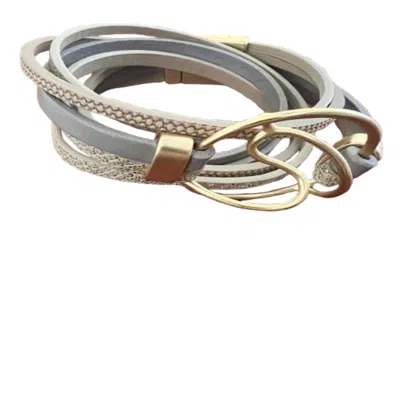 Saachi Women's Gold Leather Abstract Wrap Bracelet