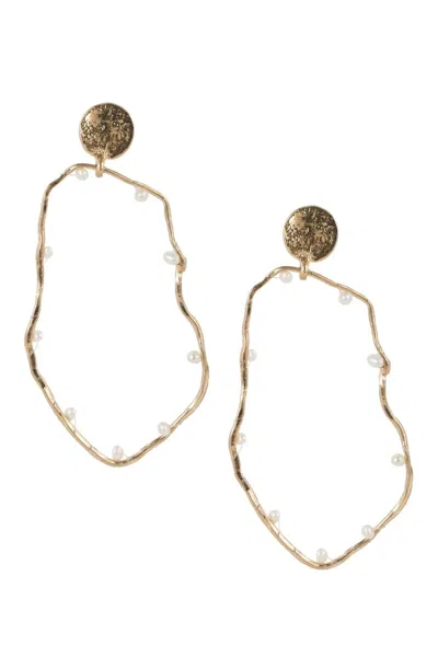 Saachi Women's Gold Pearl Embellished Abstract Hoop Earrings