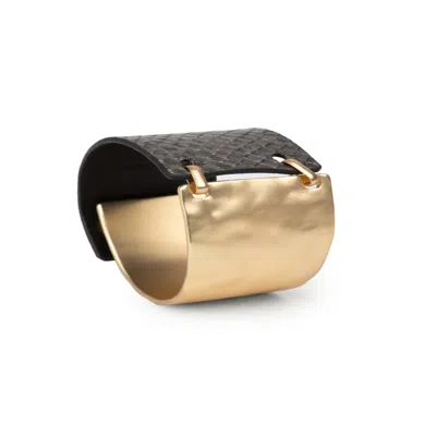 Saachi Women's Gold Snake Leather Metal Bracelet