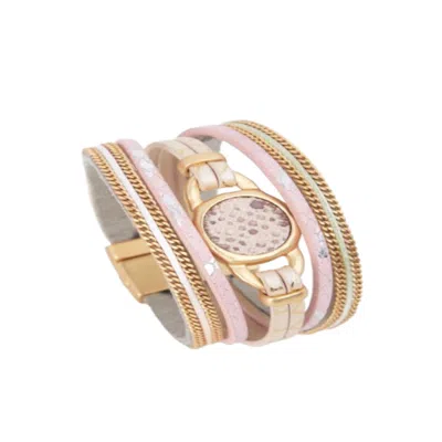 Saachi Women's Gold Soft Pink Multi Medallion Bracelet