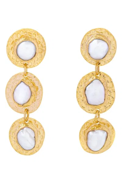 Saachi Women's Gold Triple Freshwater Pearl Dangle Earrings