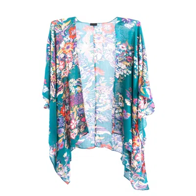 Saachi Women's Green Flowy Floral Teal Kimono