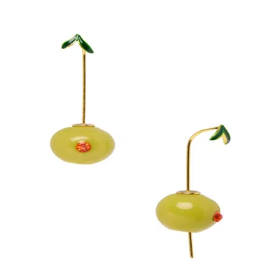 Saachi Women's Green Olive Drop Earrings In Gold