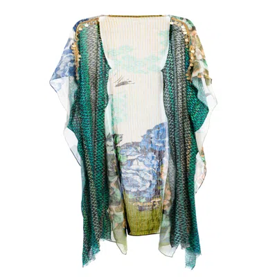Saachi Women's Green Shimmering Floral Print Kimono