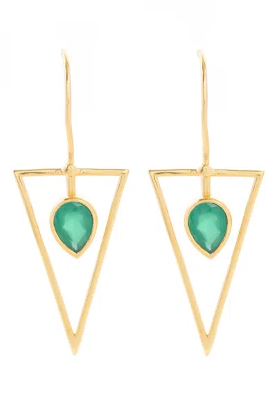 Saachi Women's Green Triangle Open Frame Gemstone Earrings