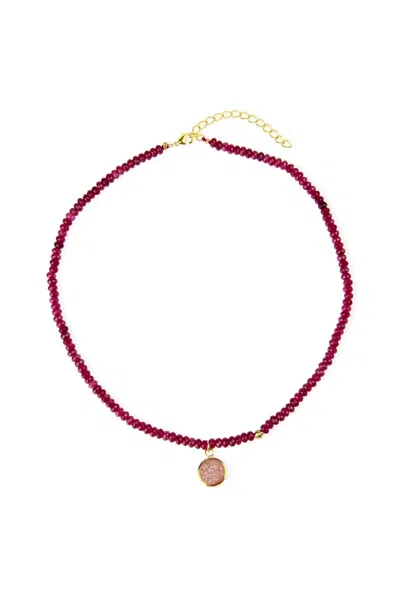 Saachi Women's Grey Agate Gemstone Beads Necklace With Druzy Pendant In Gray