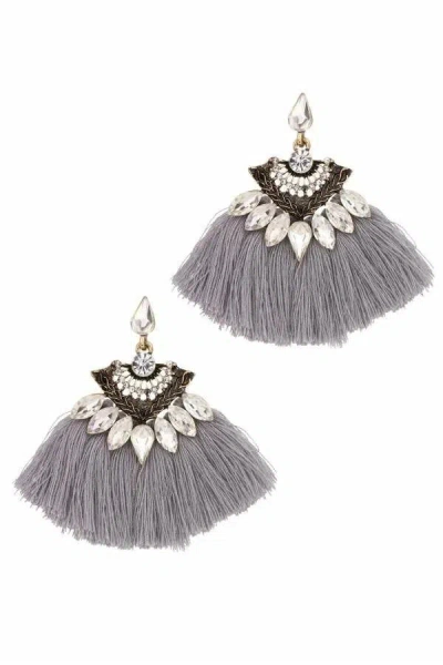 Saachi Women's Grey / Black Crystal Fringe Tassel Earrings