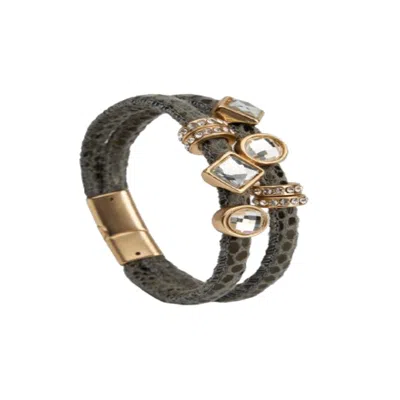 Saachi Women's Grey Bling Charm Leather Bracelet In Green