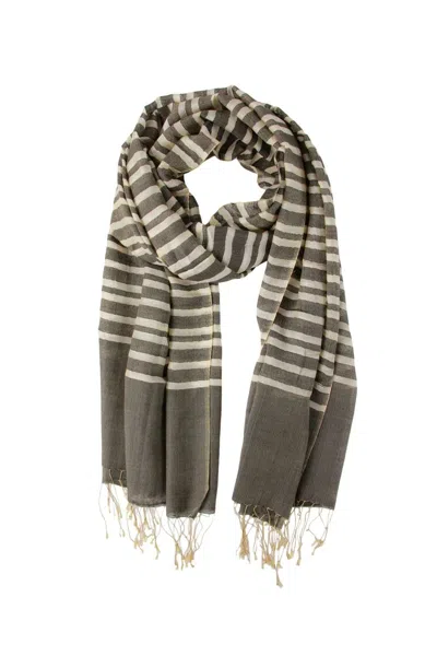 Saachi Women's Grey Camille Striped Lightweight Printed Scarf With Fringe In Gray