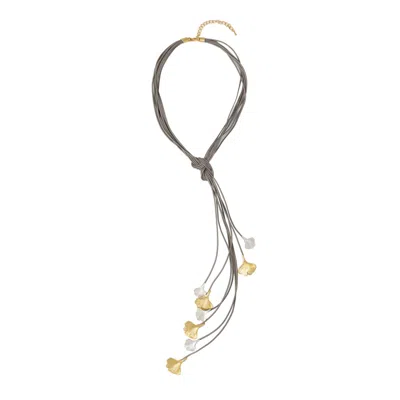 Saachi Women's Grey Ginkgo Leaf Leather Necklace In Black