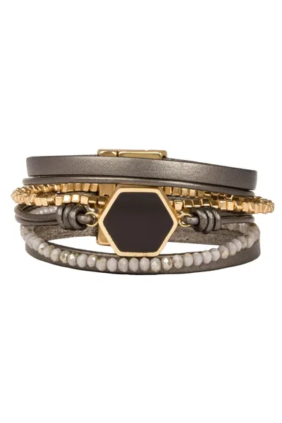 Saachi Women's Grey Hexa Leather Bracelet In Gray