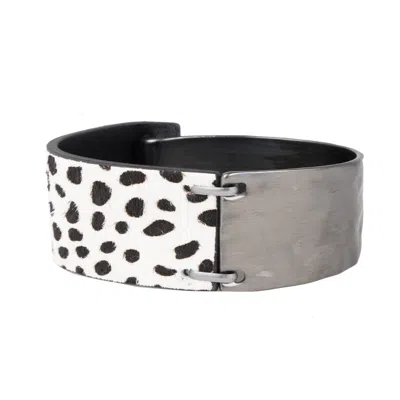 Saachi Women's Grey Leather Metal Duo Bracelet In Gray