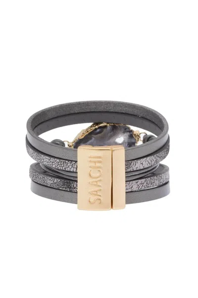 Saachi Women's Grey Morning Leather Stone Bracelet