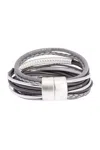Saachi Women's Grey Multi Strand Shimmer Leather Bracelet