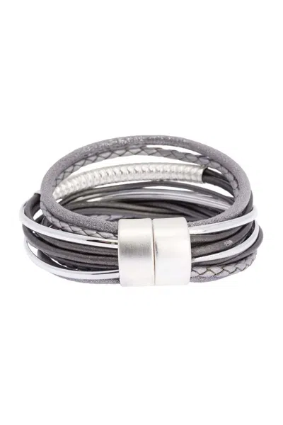Saachi Women's Grey Multi Strand Shimmer Leather Bracelet