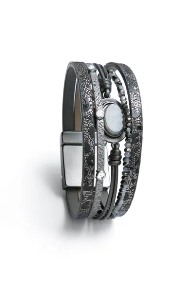 Saachi Women's Grey Natural Stone Beaded Leather Bracelet