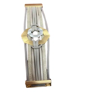Saachi Women's Grey Octagonal Leather Bracelet