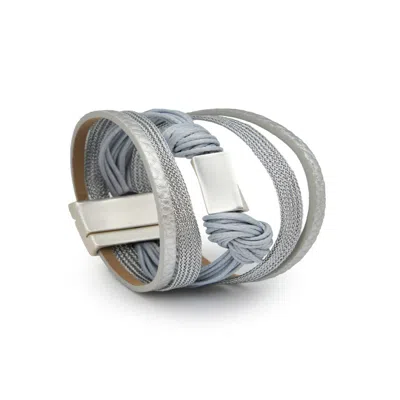 Saachi Women's Grey Rectangle Charm Cord Silver Bracelet In Gray