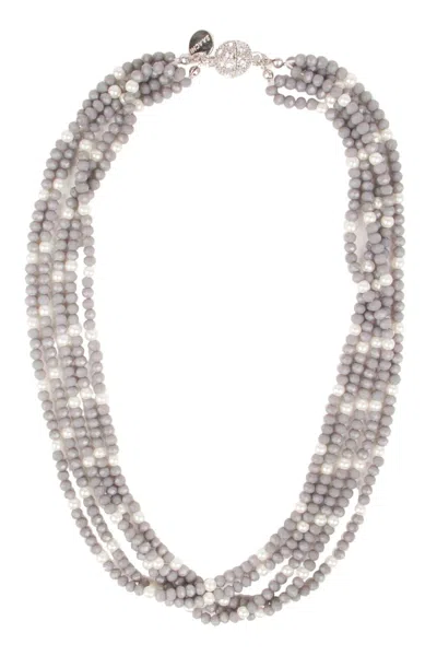 Saachi Women's Grey Short Pearl Crystal Layered Necklace In Gray