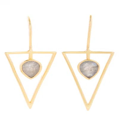 Saachi Women's Grey Triangle Open Frame Gemstone Gray Earrings