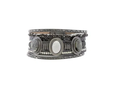 Saachi Women's Grey Triplicity Stone Leather Bracelet
