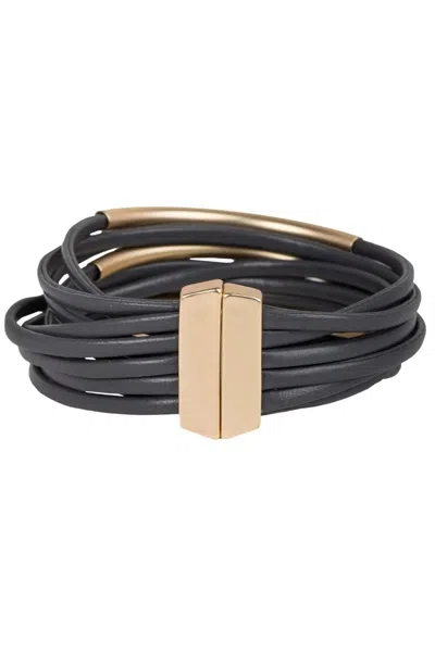 Saachi Women's Grey Tubular Leather Metal Bracelet In Gray
