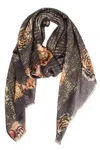 Saachi Women's Grey Wool Sequin Animal Patterned Scarf In Gray