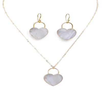Saachi Women's Heart Stone Earrings And White Necklace Set