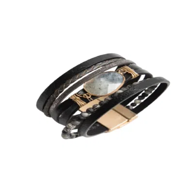 Saachi Women's Hollis Beaded Leather Black Bracelet
