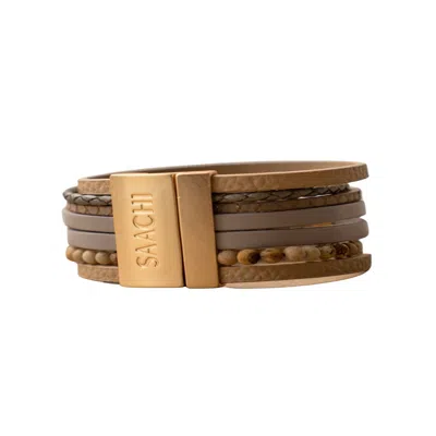 Saachi Women's Hollis Beaded Leather Brown Bracelet