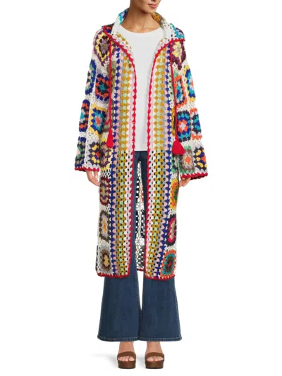 Saachi Women's Hooded Crochet Maxi Kimono In Multi