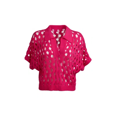 Saachi Women's Knit Cut-out Collared Fuchsia Shirt In Red