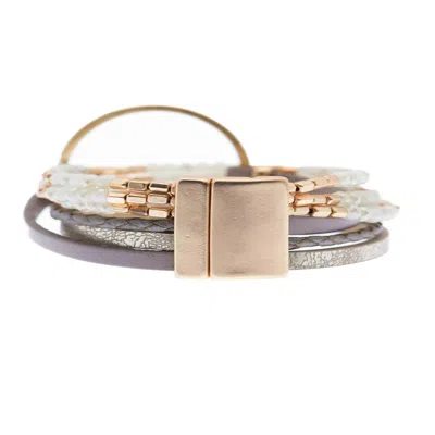 Saachi Women's Leather Beaded Crystal Circle White Bracelet
