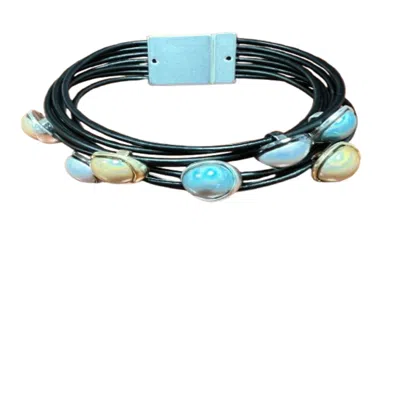 Saachi Women's Leather Colorful Orb Black Bracelet