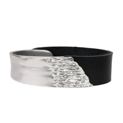 Saachi Women's Leather Metal Statement Silver Bracelet