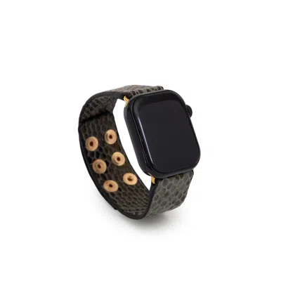 Saachi Women's Leather Scale Apple Grey Watch Band In Black