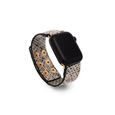 Saachi Women's Leather Scale Apple White Watch Band In Black