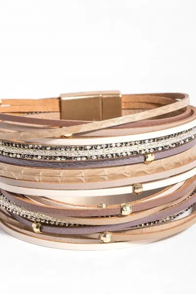 Saachi Women's Looking Good Crystals & Multi Strand Leather Bracelet In Bronze In Gold