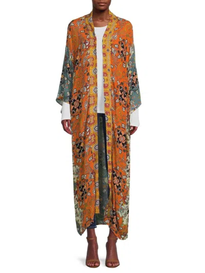Saachi Women's Mix Print Longline Kimono In Yellow Multi