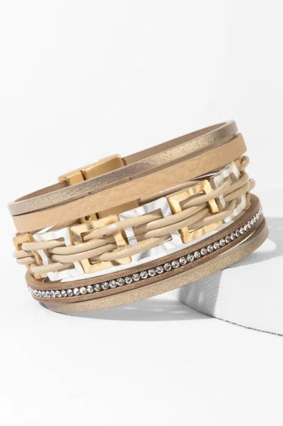 Saachi Women's Multi Strand Square Plated Leather Bracelet In Beige In Gold