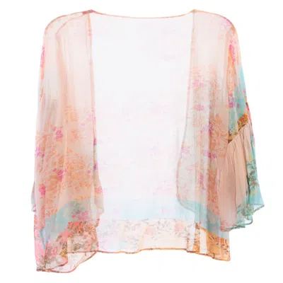 Saachi Women's Mystical Garden Ruffle Sleeve Brown Kimono