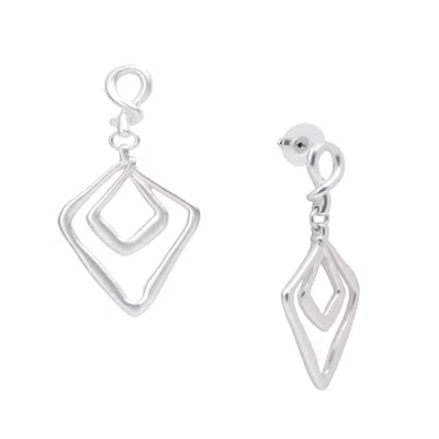 Saachi Women's Open Double Diamond Abstract Dangle Silver Earrings