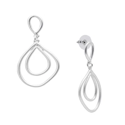 Saachi Women's Open Double Oval Abstract Dangle Silver Earrings In White